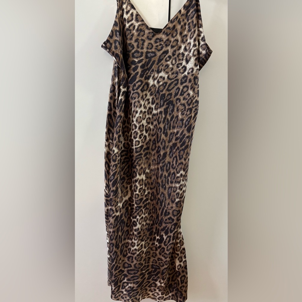 Leopard cheetah animal print  NILI LOTAN silk satin cami midi dress